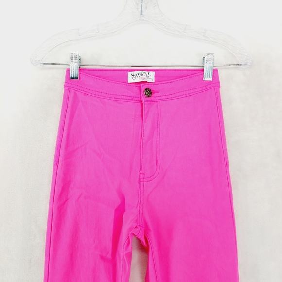 Swank a Posh Major High Rise Flare Stretchy  Barbie Core Pink Jeans P6934 - Picture 2 of 7